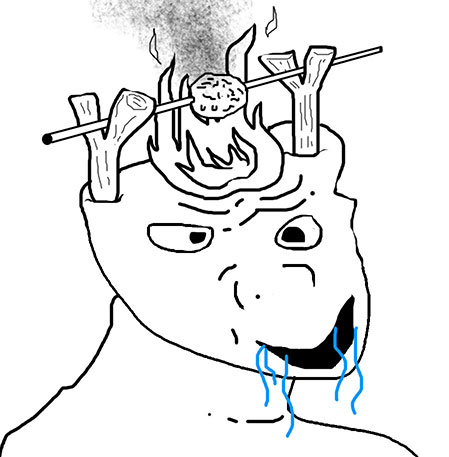 Brainlet brain over open fire — Brainlet meme