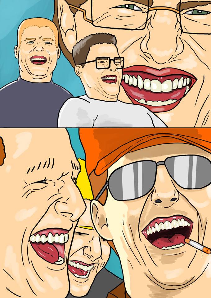 Laughing king of hill montage — Reaction meme