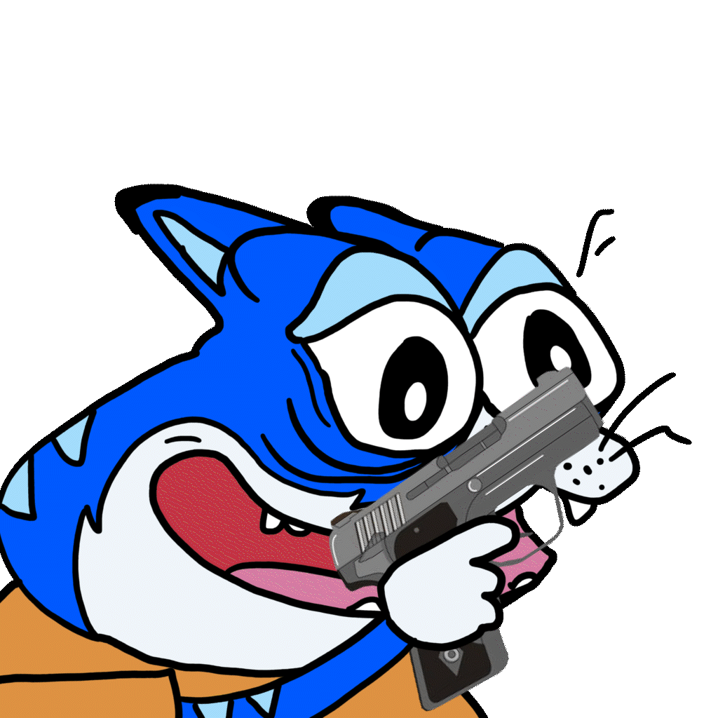 Toshi cat crazy firing gun — $TOSHI meme