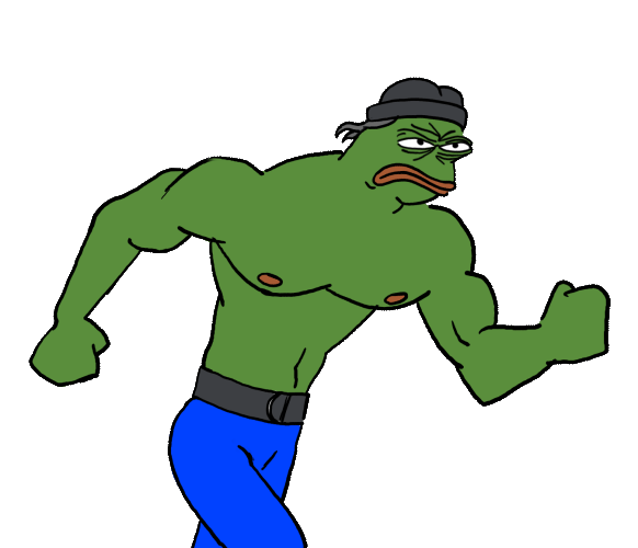 Pepe shirtless angrily walking — Pepe meme