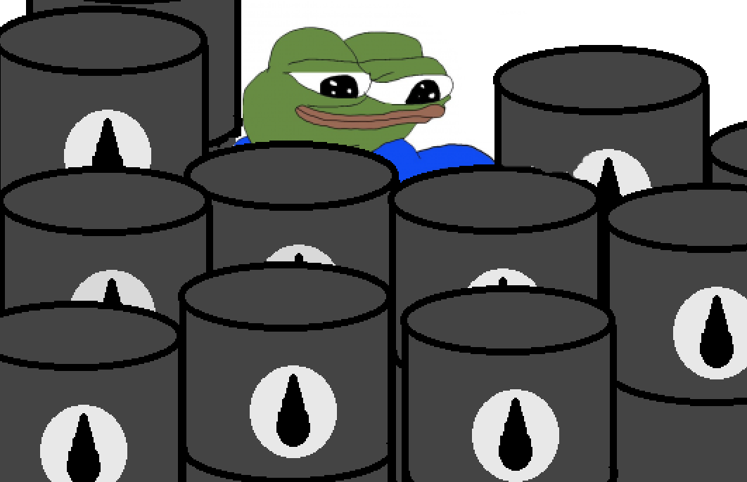 Pepe hiding behind oil drums — Pepe meme
