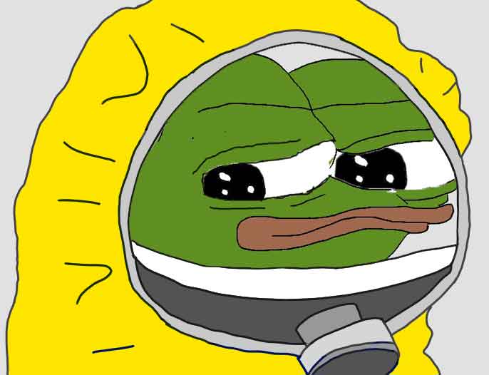 Pepe hazmat suit sad — Pepe meme