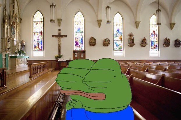 Pepe praying in catholic church — Pepe meme