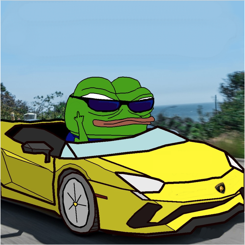 Pepe in yellow lambo middle finger — Pepe meme