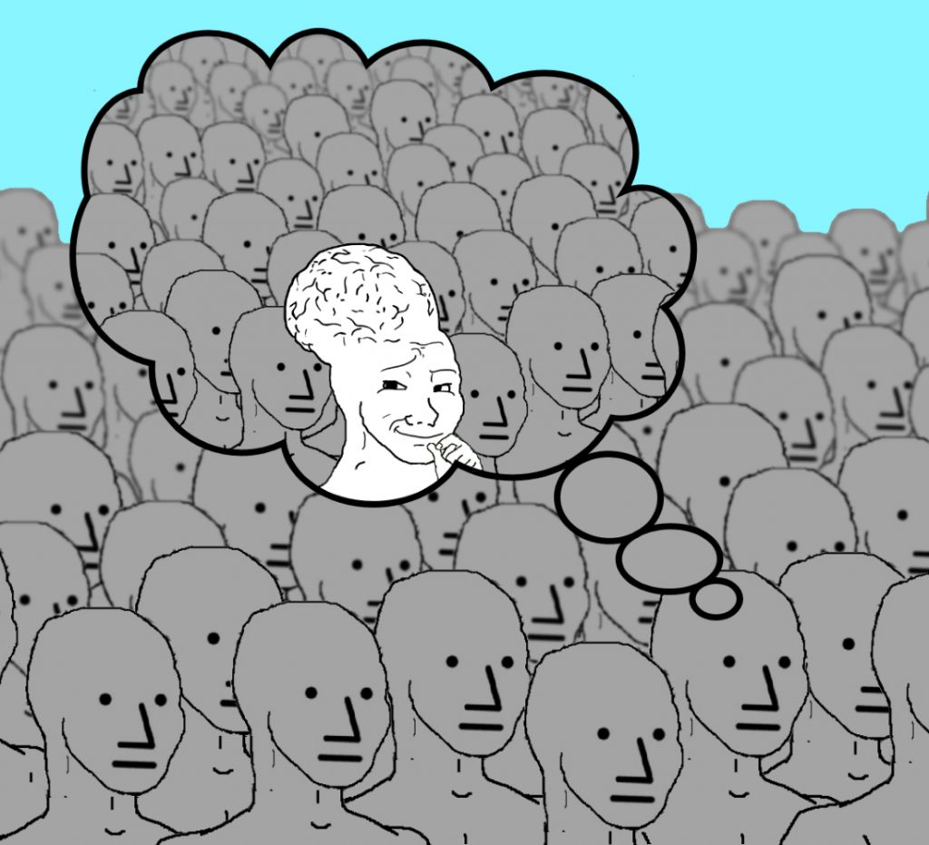 Wojak npc thinks he isnt npc — Wojak meme
