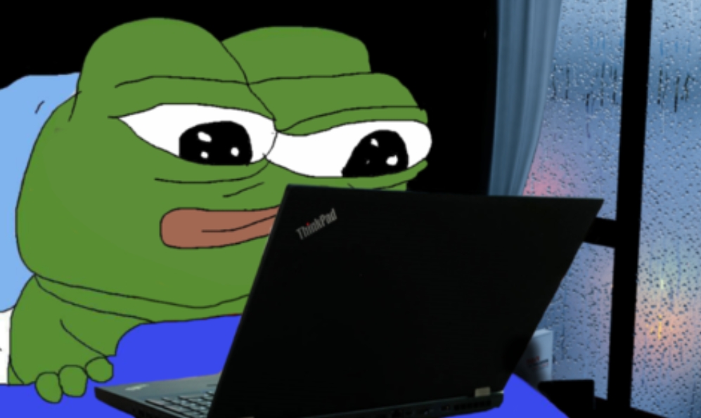 Pepe in bed on thinkpad — Pepe meme