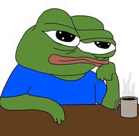 Pepe thinking over cup of coffee — Pepe meme