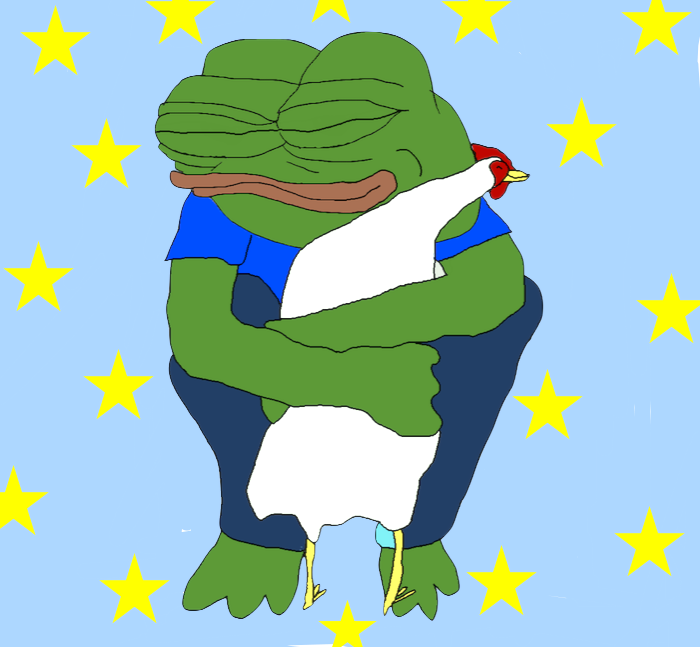 Pepe hugs chicken — Pepe meme