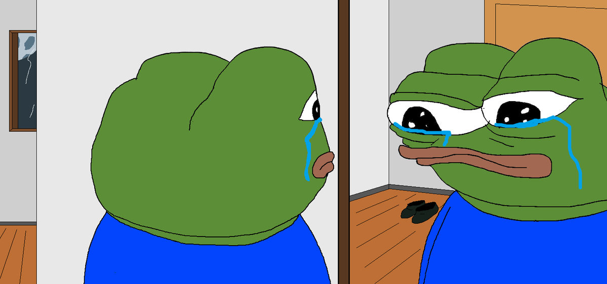 Pepe crying looking in mirror — Pepe meme