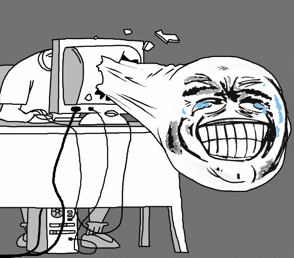 Laughing guy meme crashed through screen — Reaction meme