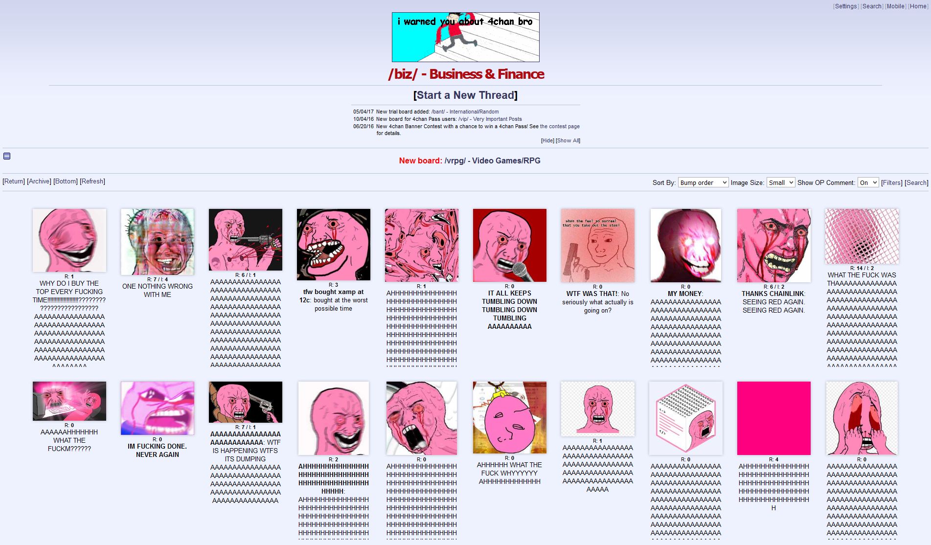 Pink wojaks on biz front page — Wojak meme