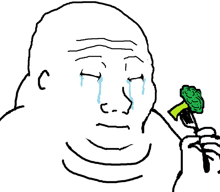 Wojak fat crying eating broccolli — Wojak meme