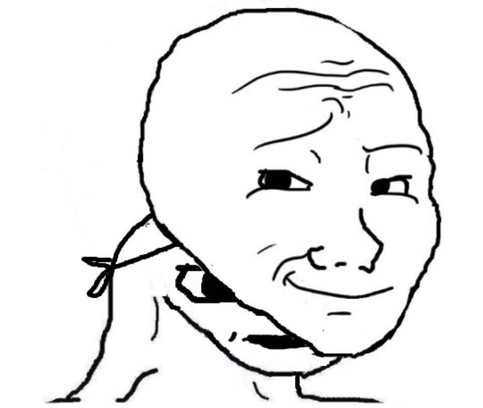 Brainlet wearing smug wojak mask — Brainlet meme