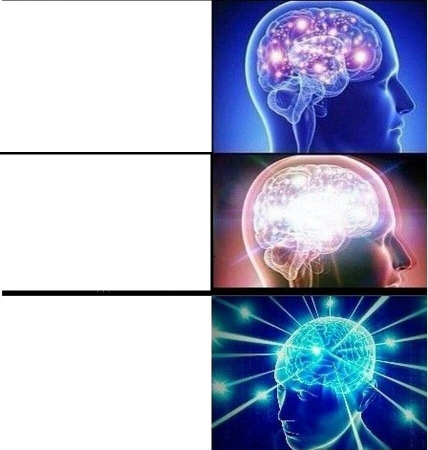 Expanding brain 3 panels meme template — Templates meme