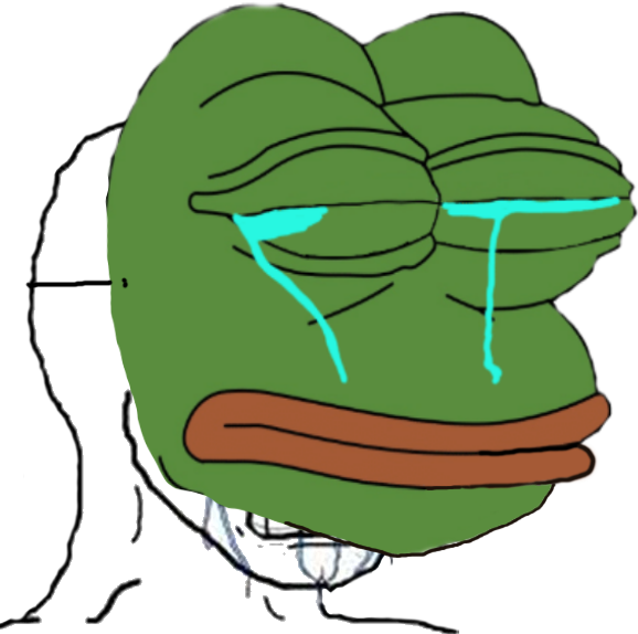 Wojak crying wearing sad pepe mask — Wojak meme