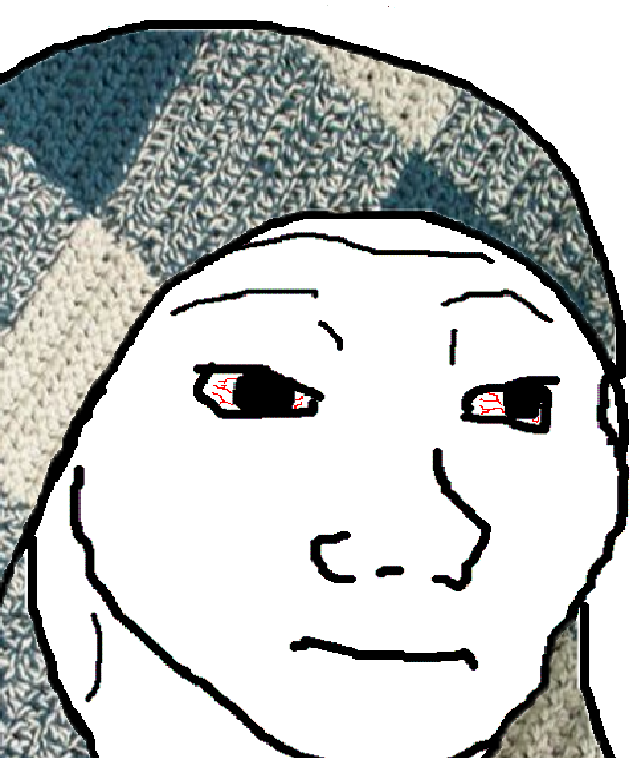 Wojak hiding under blue plaid blanket — Wojak meme