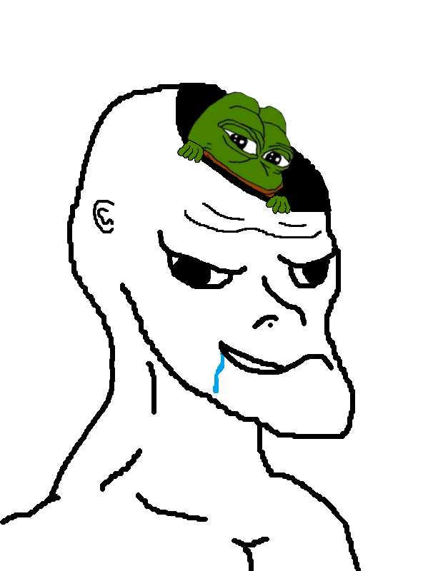 Brainlet pepe peaking out of head — Brainlet meme