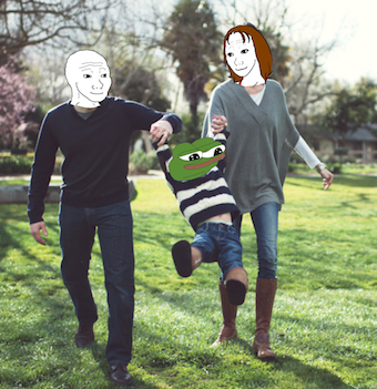 Pepe child with wojak parents — Pepe meme