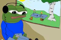 Pepe sad listening to music while normies picnic — Pepe meme