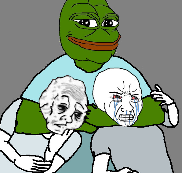 Pepe choking out wojaks — Pepe meme