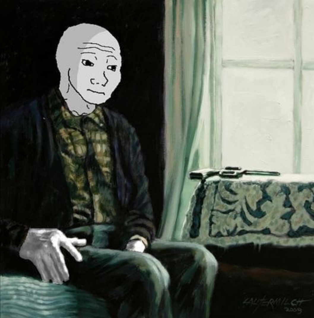 Wojak sitting in room alone window — Wojak meme