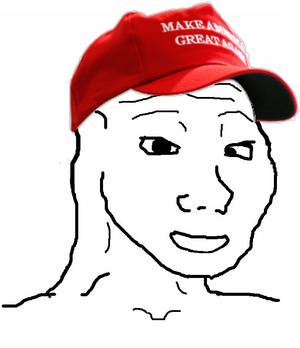 Brainlet wearing maga hat cross eyed — Brainlet meme