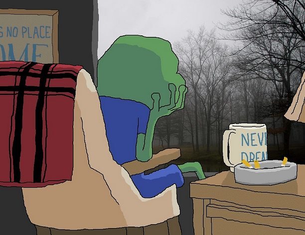 Pepe sad looking at grey sky — Pepe meme