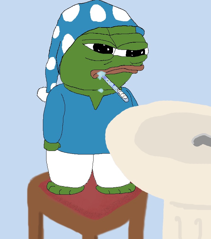 Pepe brushing teeth at sink — Pepe meme