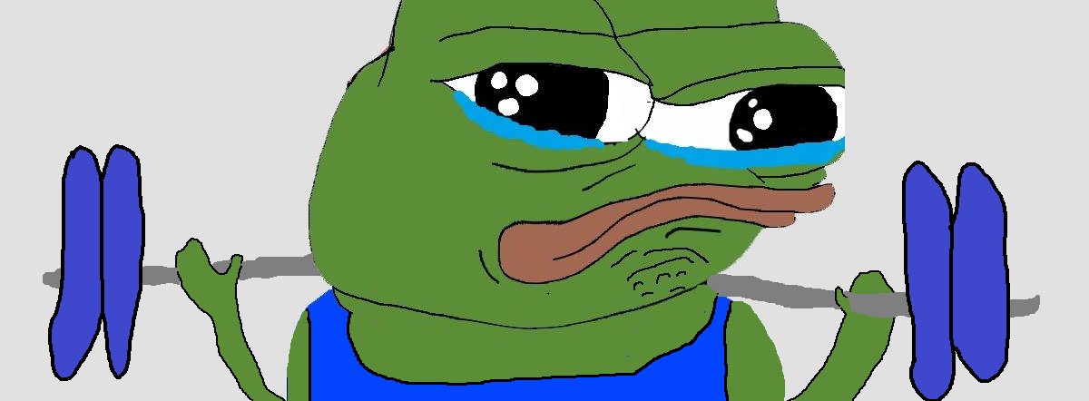 Pepe squatting barbell crying — Pepe meme