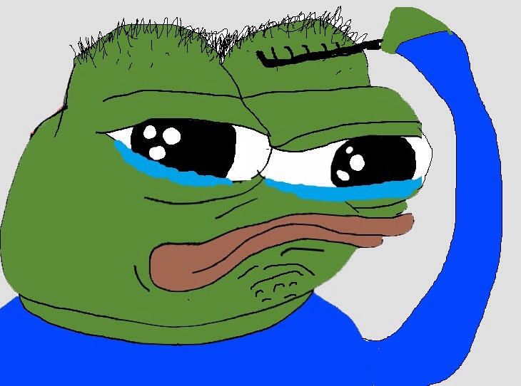 Pepe crying combs sparse hair — Pepe meme