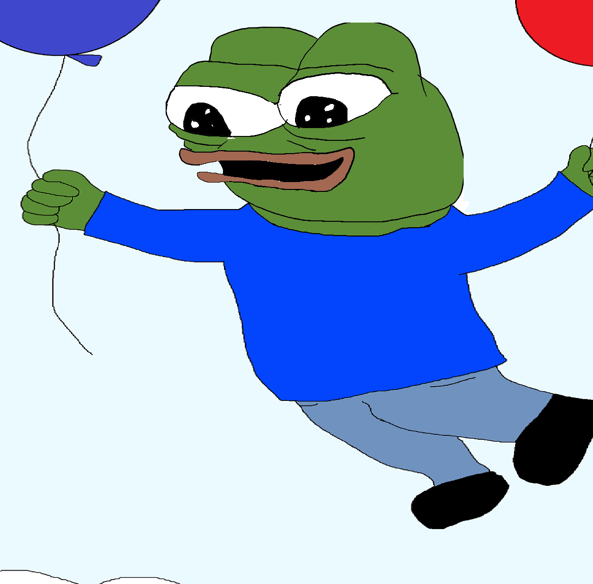 Pepe floating away holding balloons — Pepe meme