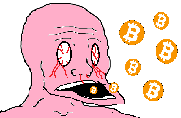 Pink wojak eating bitcoin — Wojak meme