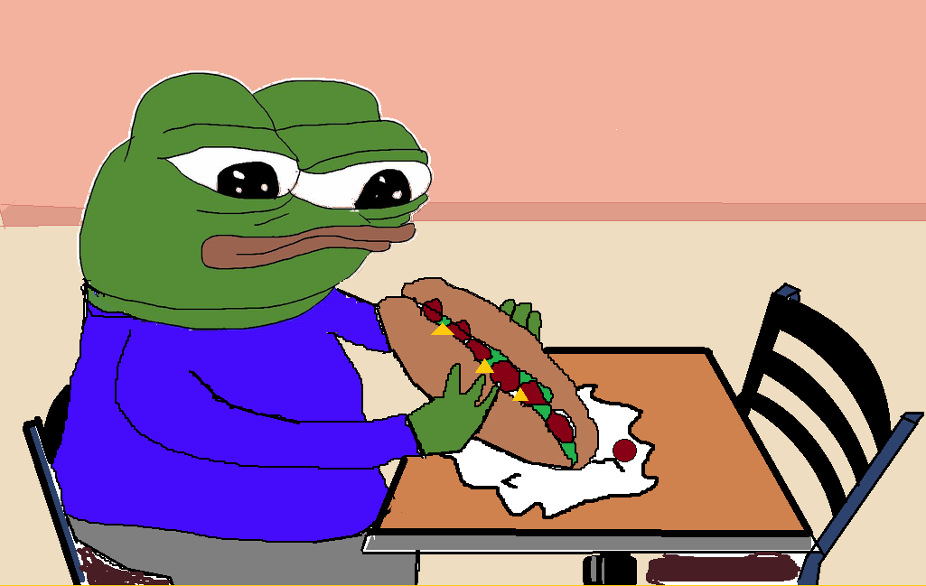 Pepe eating large sub sandwhich — Pepe meme