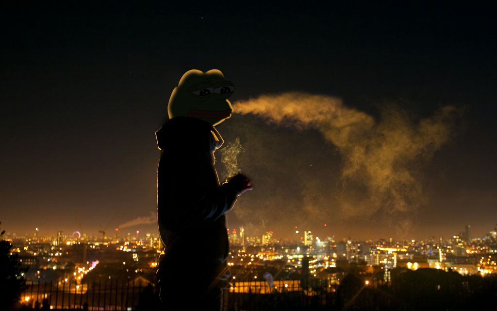 Pepe smoking city night — Pepe meme