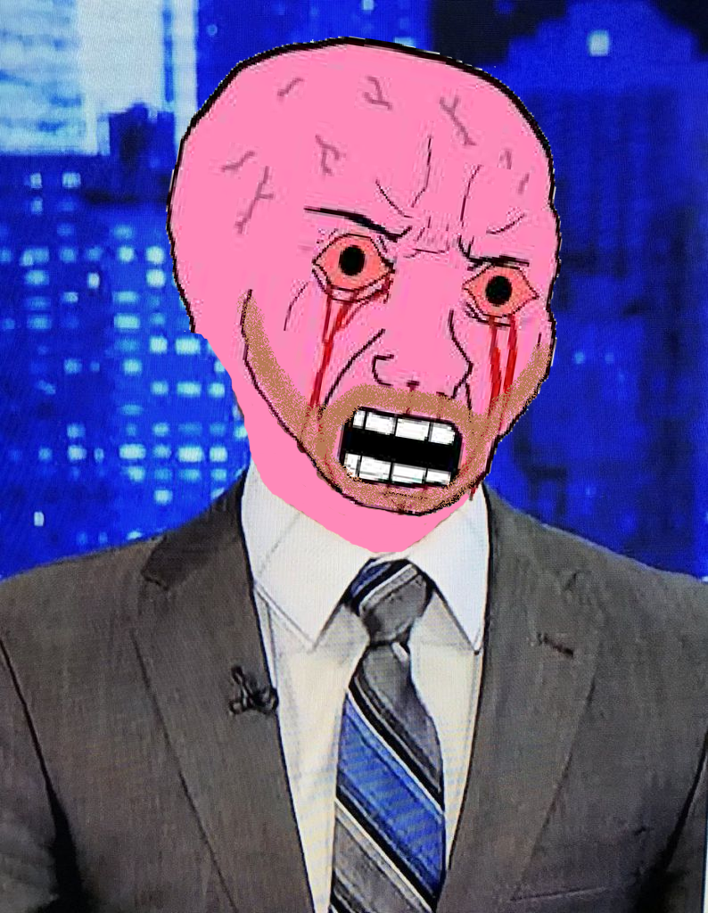 Pink wojak news anchor — Wojak meme