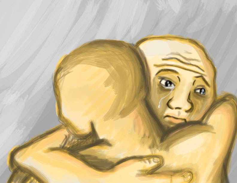 Golden wojaks hugging — Reaction meme