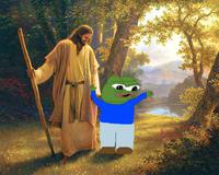 Pepe happy walking with jesus — Pepe meme