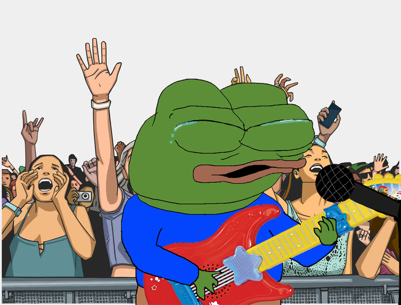 Pepe singing in front of crowd — Pepe meme