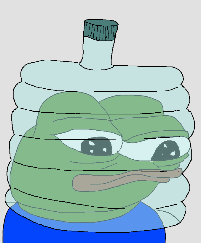 Pepe wearing water bottle helmet — Pepe meme