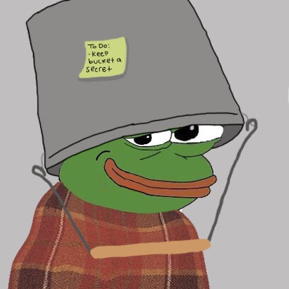 Pepe comfy secret bucket on head — Pepe meme