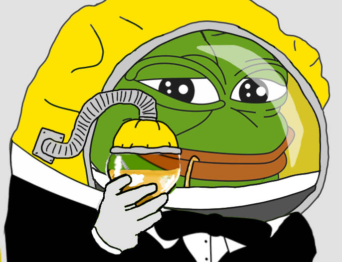 Pepe hazmat suit tuxedo sipping — Pepe meme