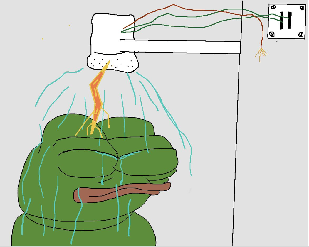 Pepe taking unsafe shower — Pepe meme
