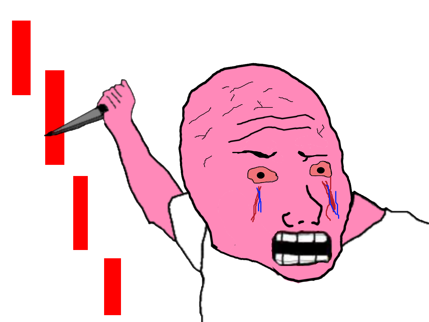 Pink wojak stabbing falling red candles — Wojak meme