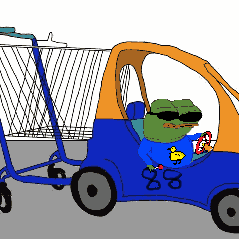 Pepe cool shopping cart racecar — Pepe meme