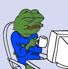 Pepe laughing coffee computer — Pepe meme