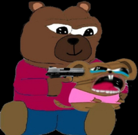 Bobo pointing gun at pepe mouse — Bobo meme