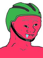 Brainlet red with green bike helmet — Brainlet meme