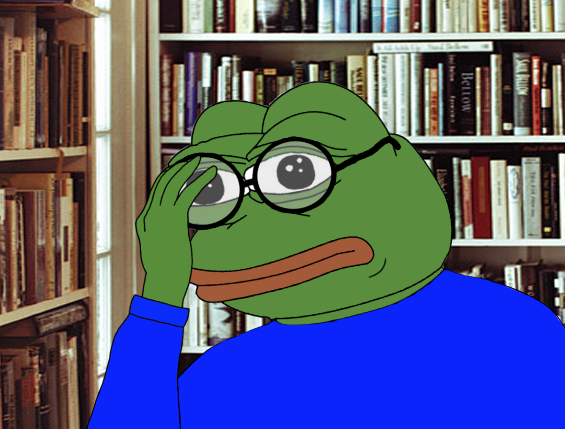 Pepe worried in library — Pepe meme