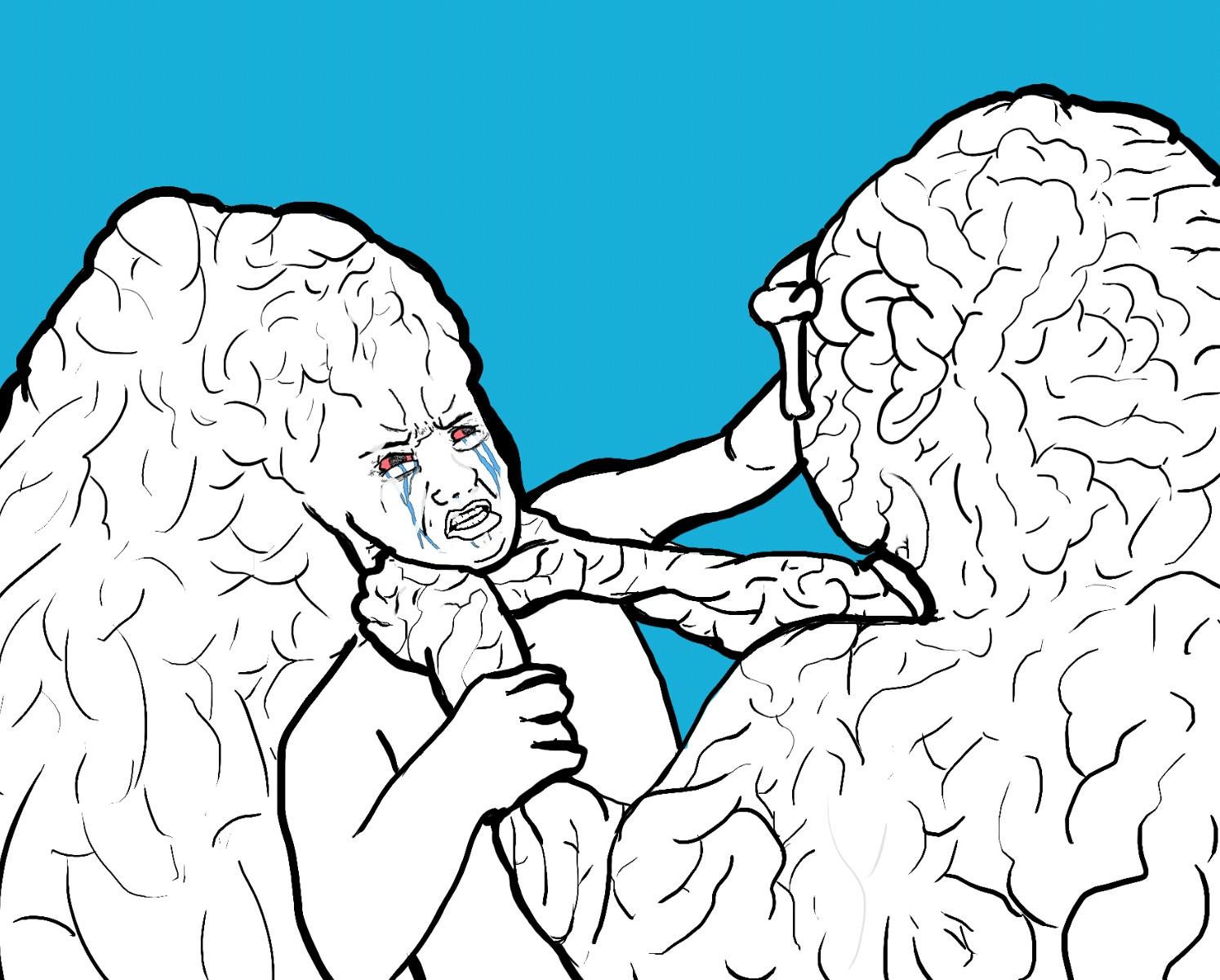 Wojak crying seething big brain choked by brain — Wojak meme