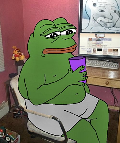 Pepe fat purple cup on computer — Pepe meme